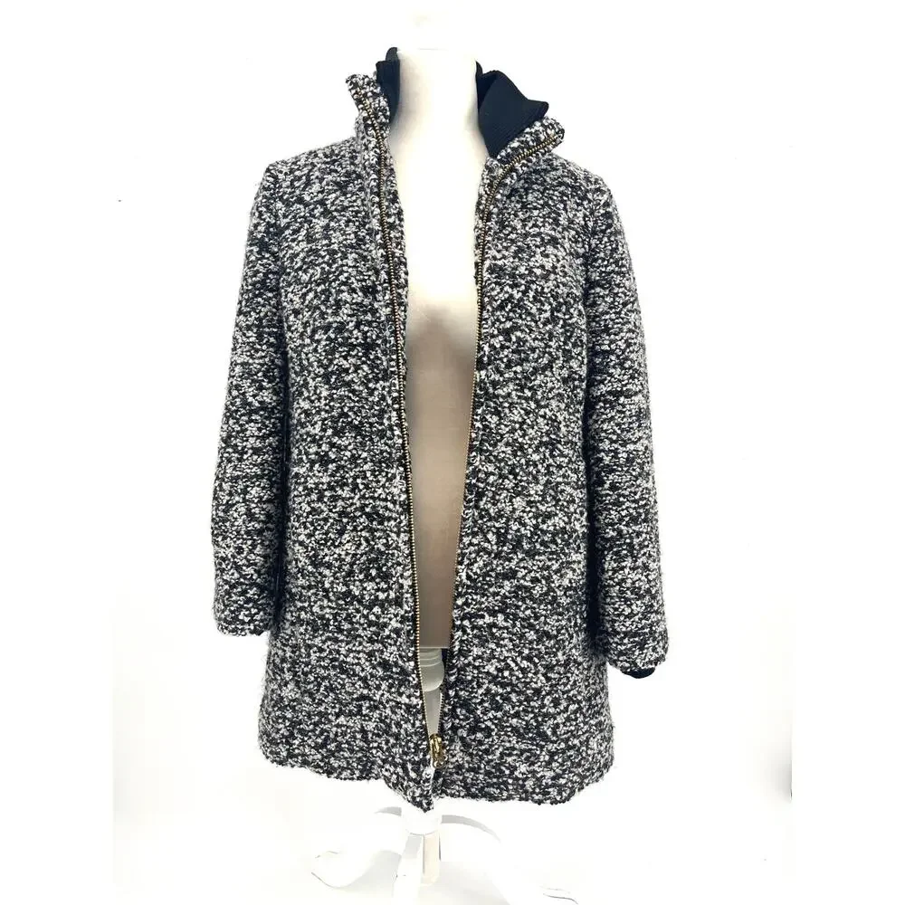 J Crew‎ Coat Italian Wool Lodge Tweed Zip Up in Boucle Speckled Black White 6P - Picture 4 of 12